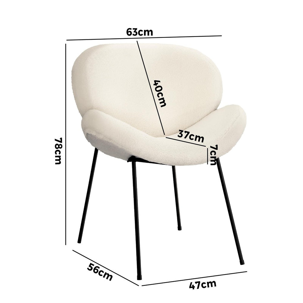 Set of 2 Cream Faux Sherpa Dining Chairs