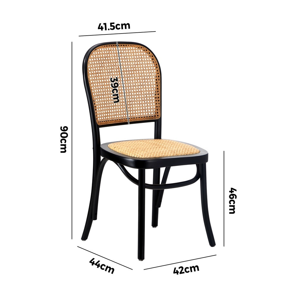 Black Wooden Dining Chairs with Rattan Seat