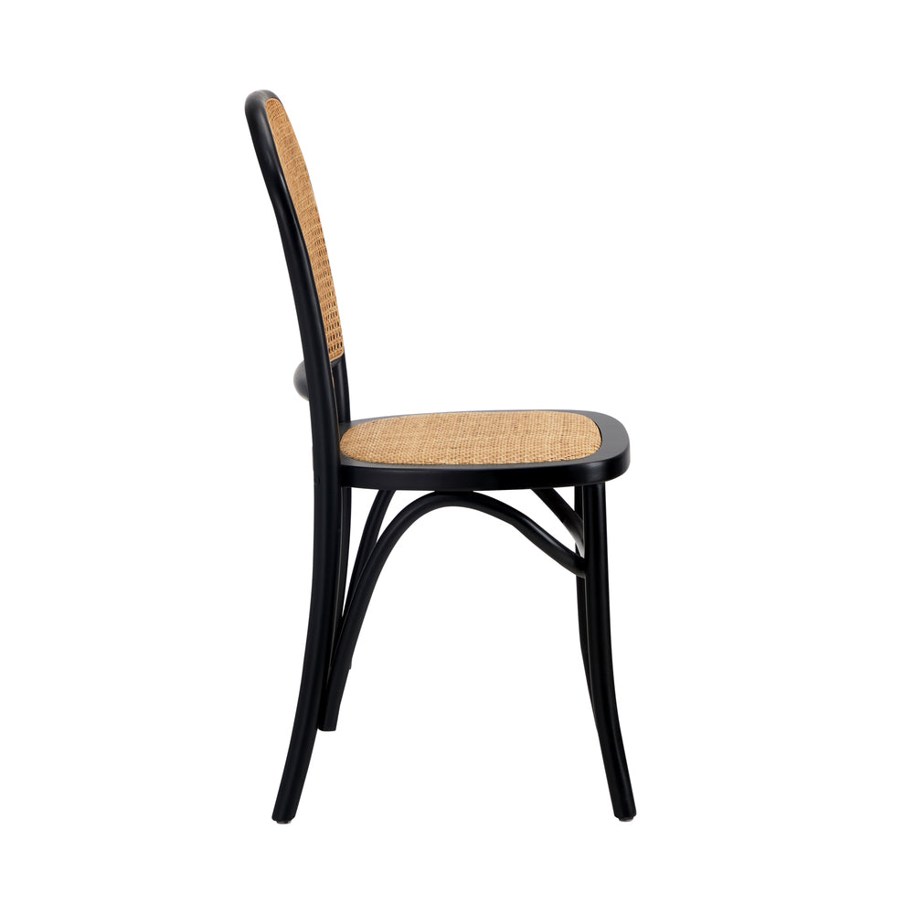 Black Wooden Dining Chairs with Rattan Seat