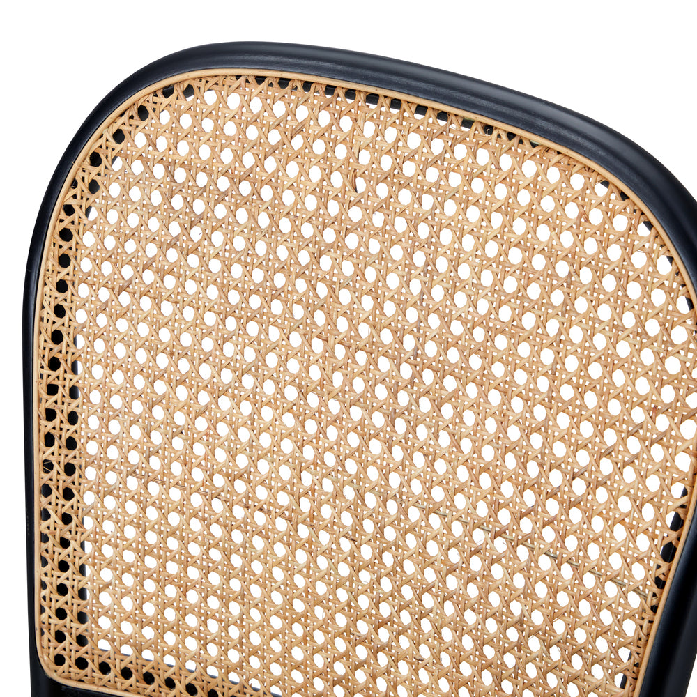 Black Wooden Dining Chairs with Rattan Seat