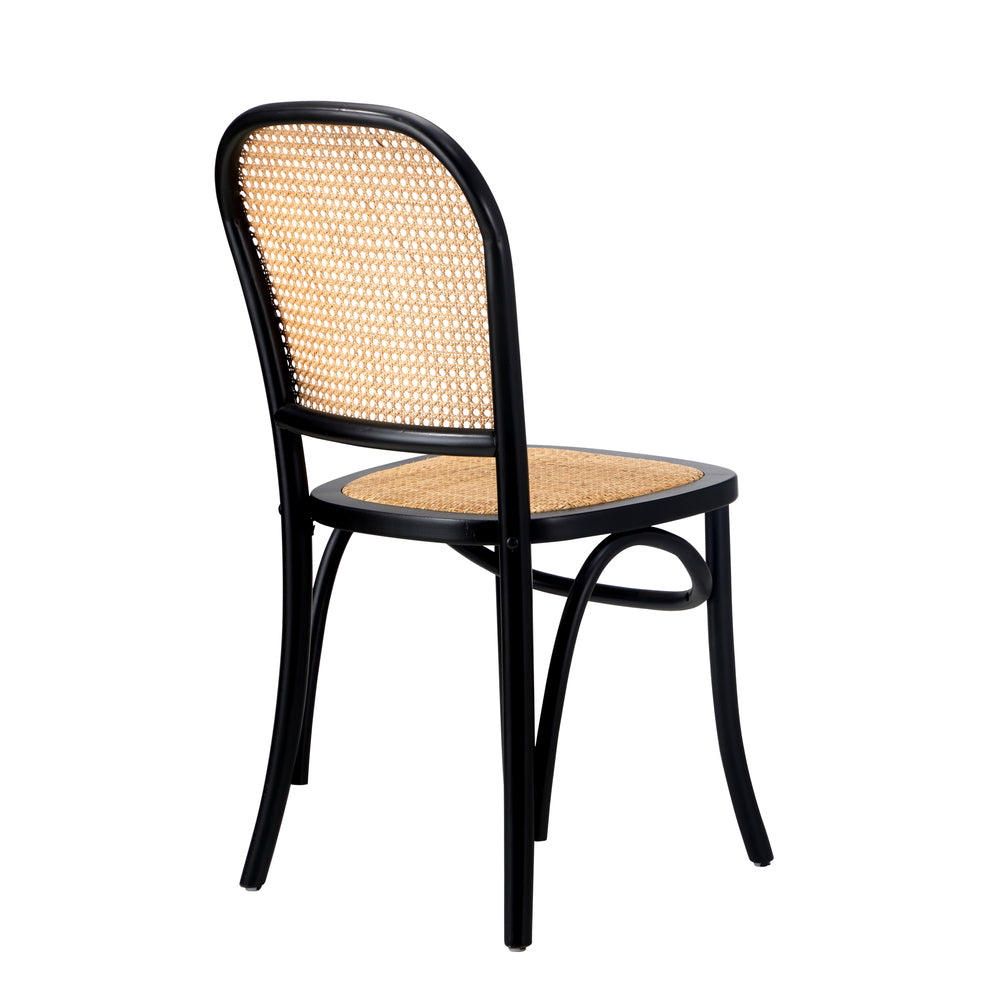 Black Wooden Dining Chairs with Rattan Seat