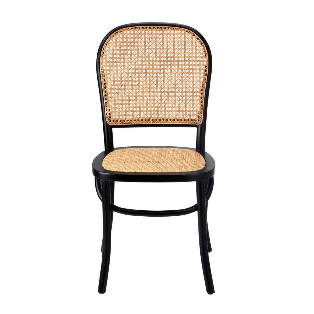 Black Wooden Dining Chairs with Rattan Seat