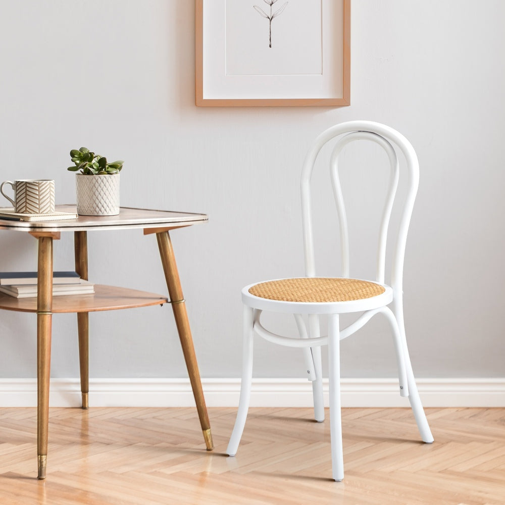 White Solid Wooden Dining Chair with Rattan Seat