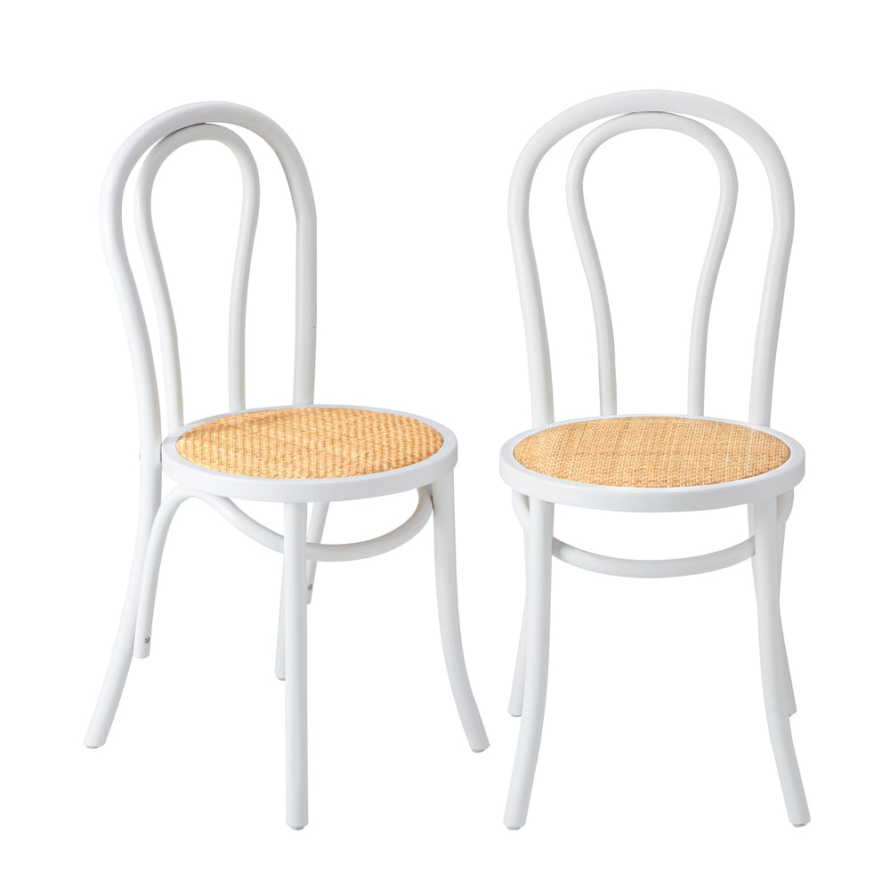 White Solid Wooden Dining Chair with Rattan Seat