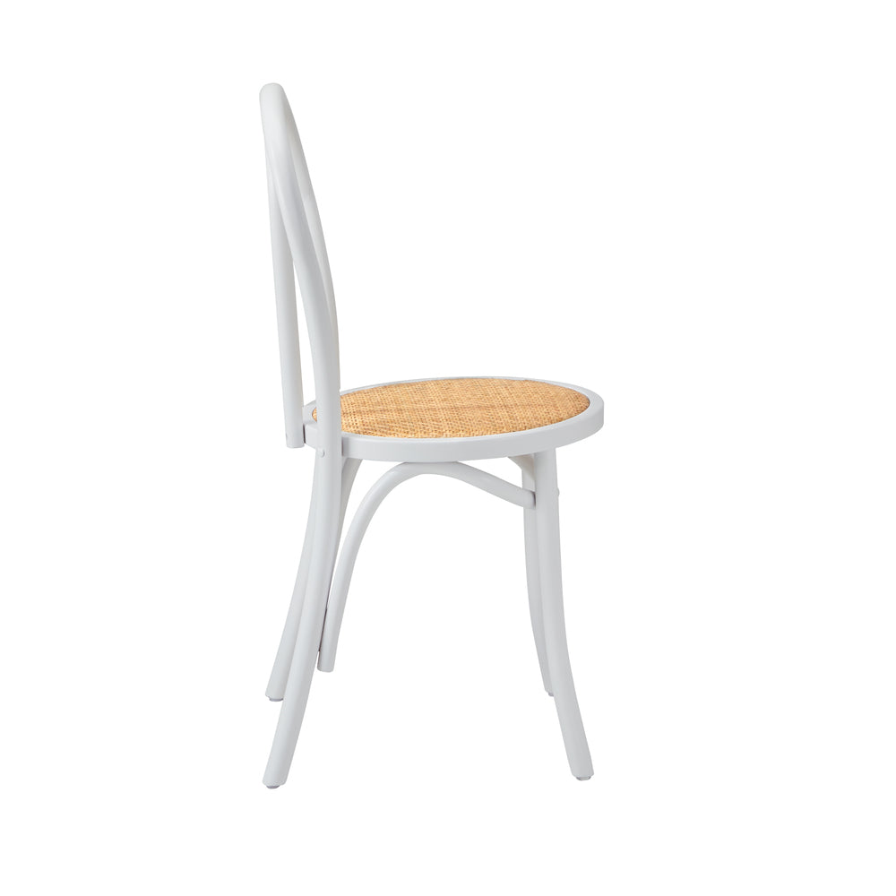 White Solid Wooden Dining Chair with Rattan Seat