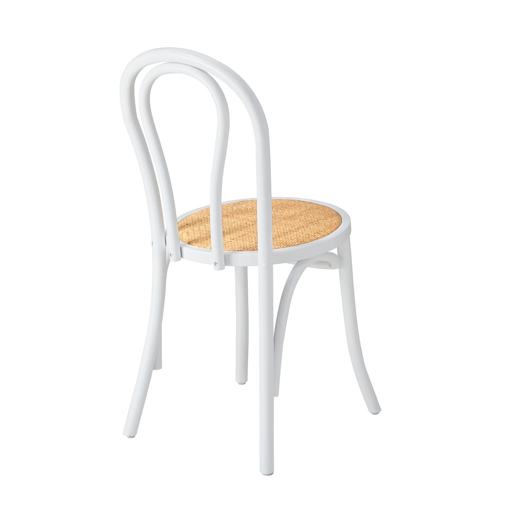 White Solid Wooden Dining Chair with Rattan Seat