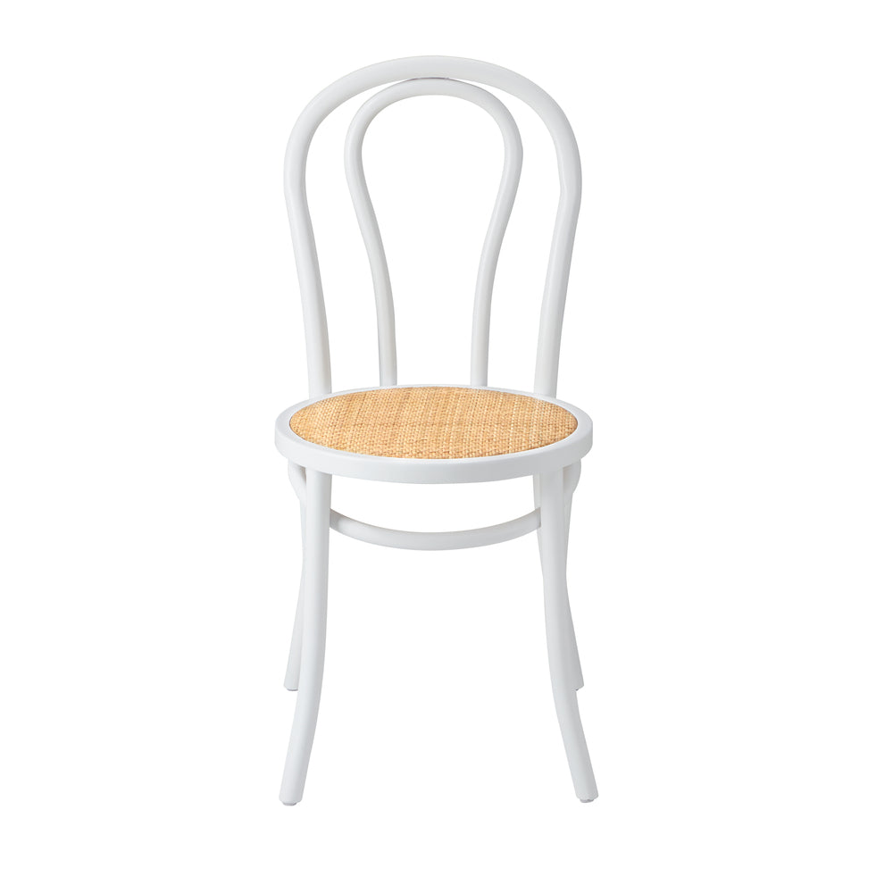White Solid Wooden Dining Chair with Rattan Seat