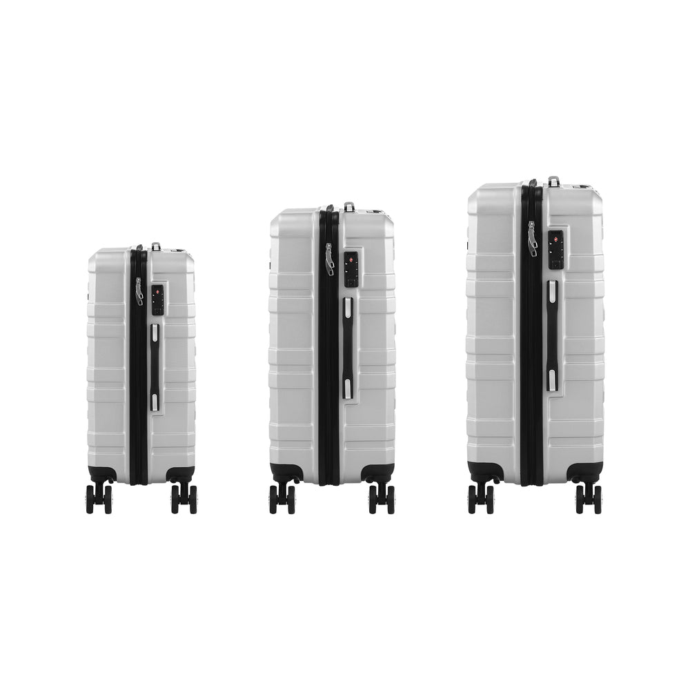Set of 3 Silver Hard Case Luggage with TSA Lock