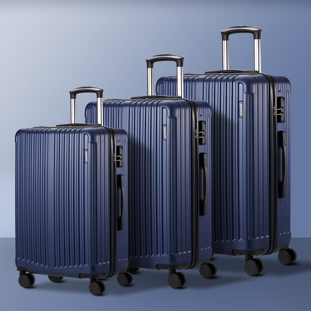 Set of 3 Navy Blue Hard Case Luggage with TSA Lock