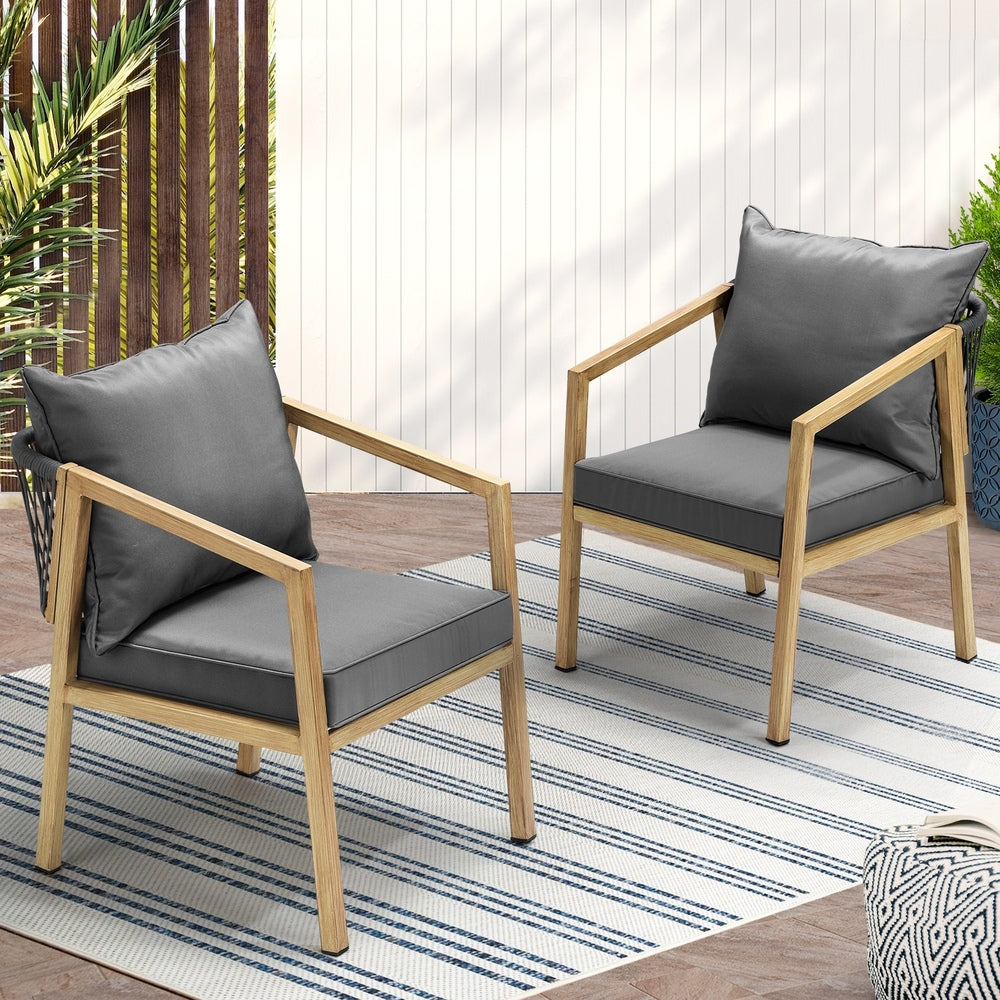 Set of 2 Outdoor Armchairs with Padded Seat and Back Cushions