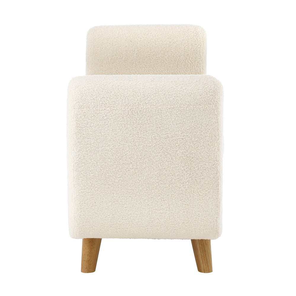 White Sherpa Fabric Storage Ottoman with Armrests