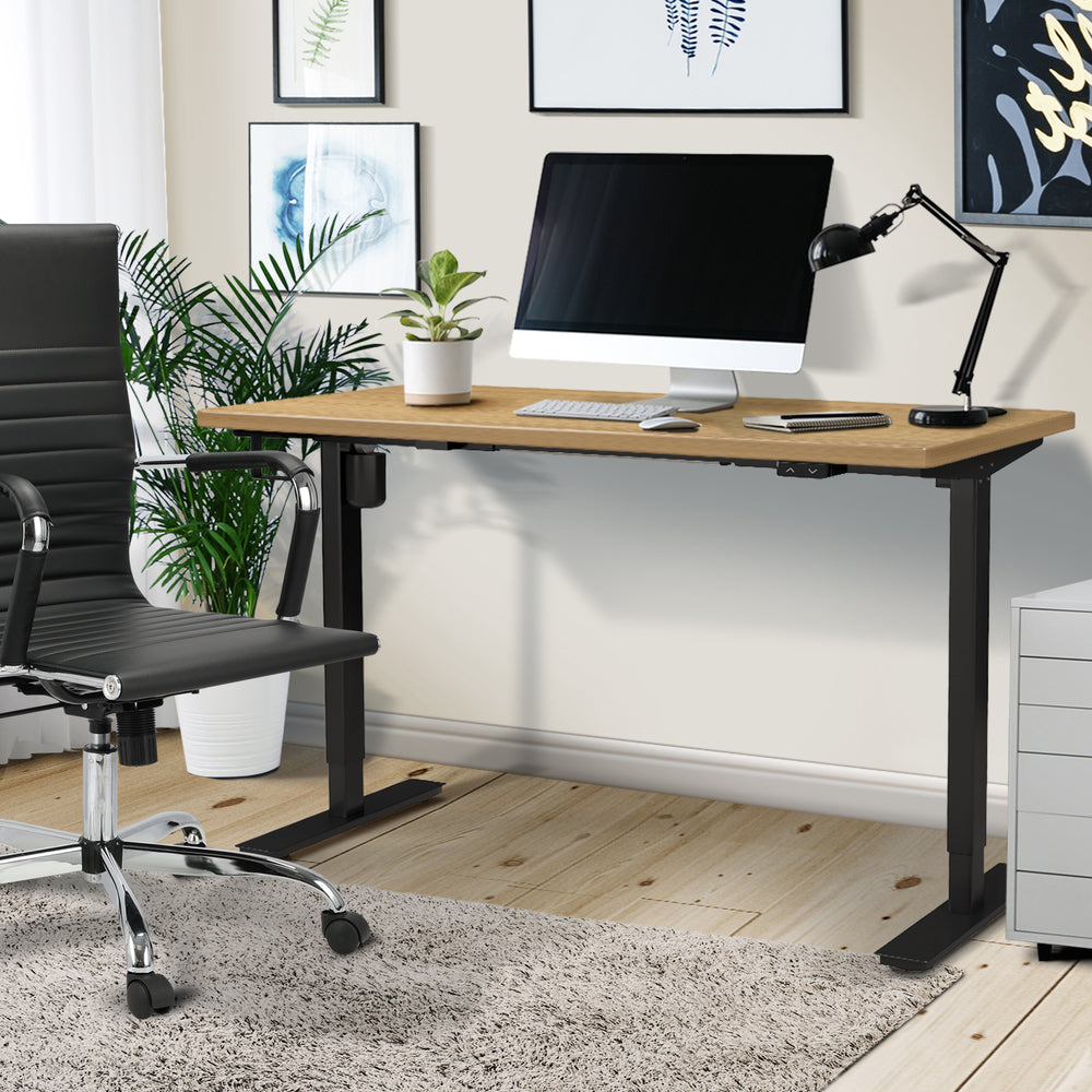 Electric Standing Desk Single Motor 120cm Black and Oak