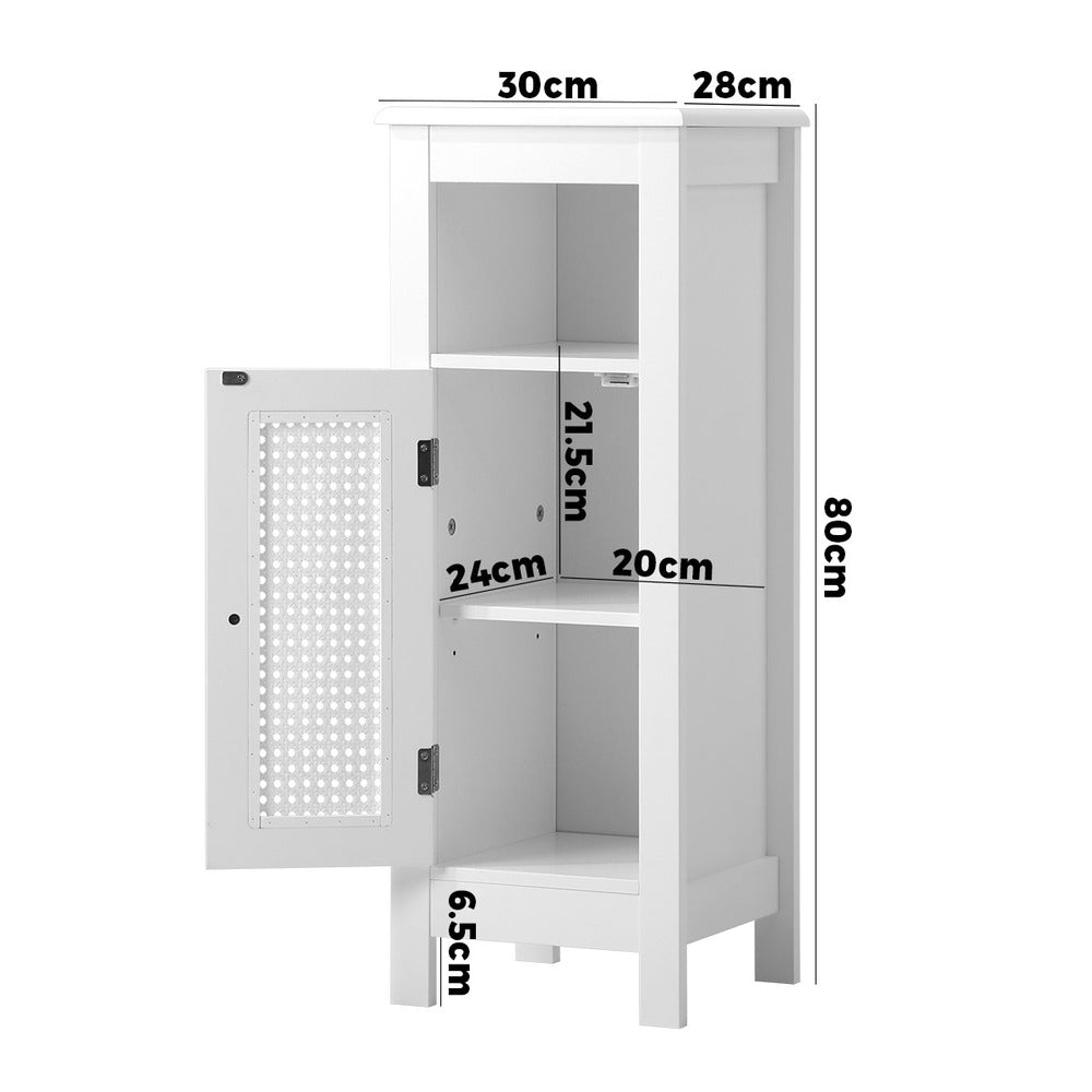 Slim Bathroom Cabinet with White Rattan Door
