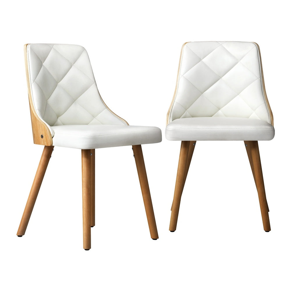 2pcs Wooden Dining Chairs with Faux Leather Seat White