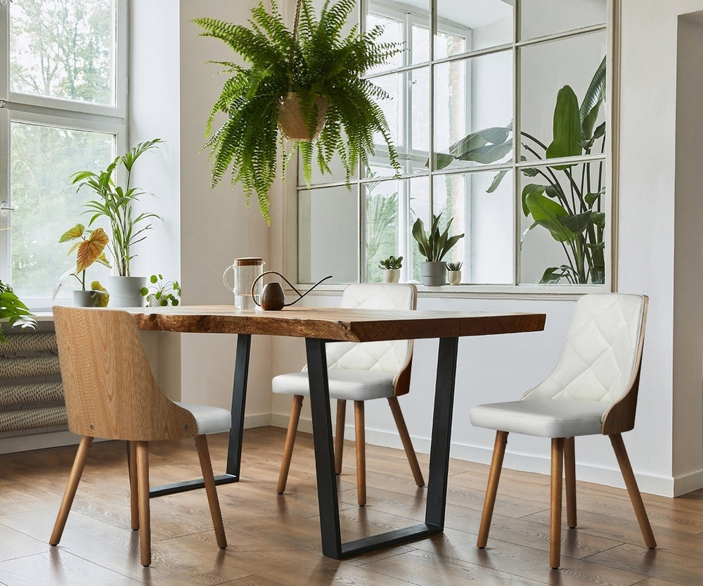 2pcs Wooden Dining Chairs with Faux Leather Seat White