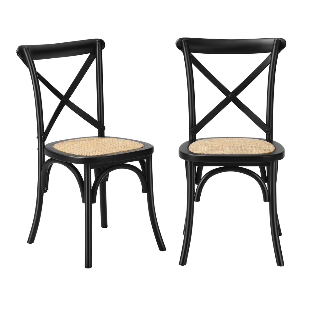 Set of 2 Dining Chairs with Cross back Timber Black