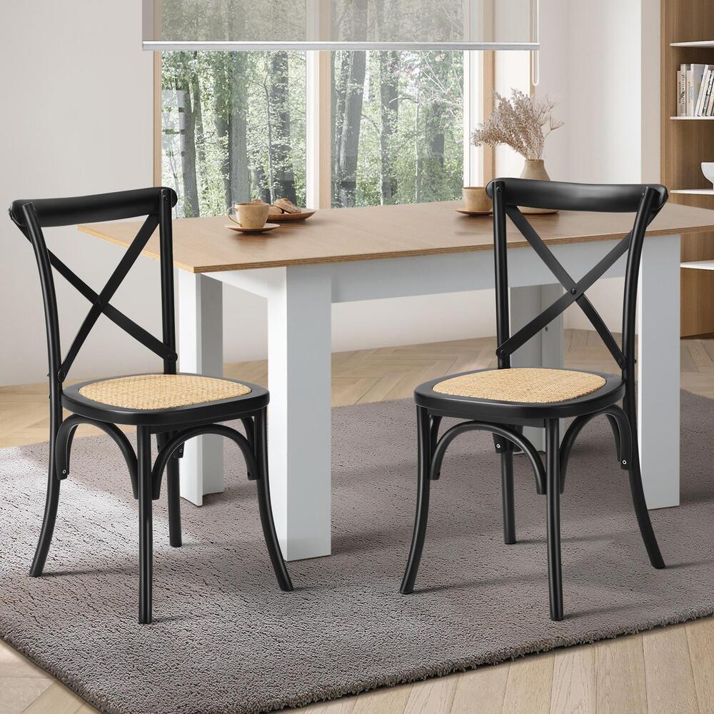 Set of 2 Dining Chairs with Cross back Timber Black