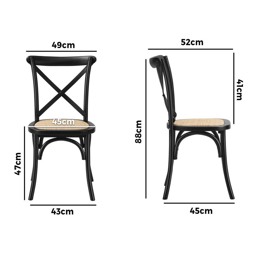 Set of 2 Dining Chairs with Cross back Timber Black