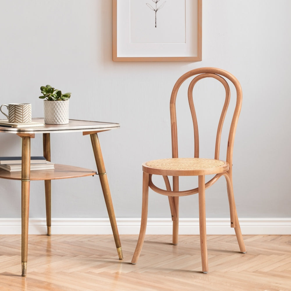 Solid Wooden Dining Chair with Rattan Seat Beige