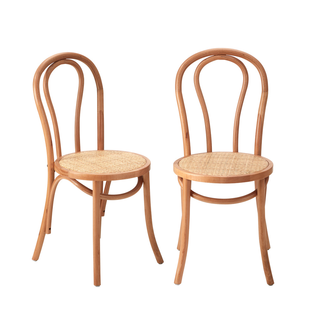Solid Wooden Dining Chair with Rattan Seat Beige