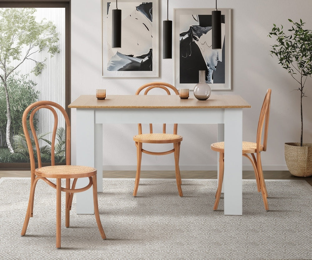 Solid Wooden Dining Chair with Rattan Seat Beige