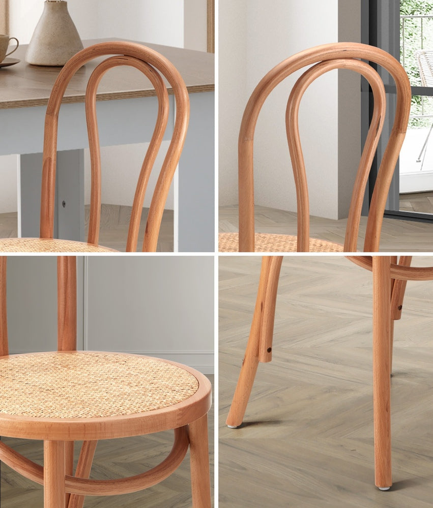 Solid Wooden Dining Chair with Rattan Seat Beige