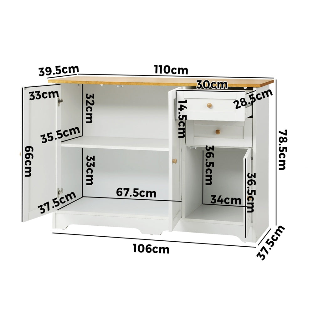 Sideboard with 2 Drawers and 2 Cabinets White Wood