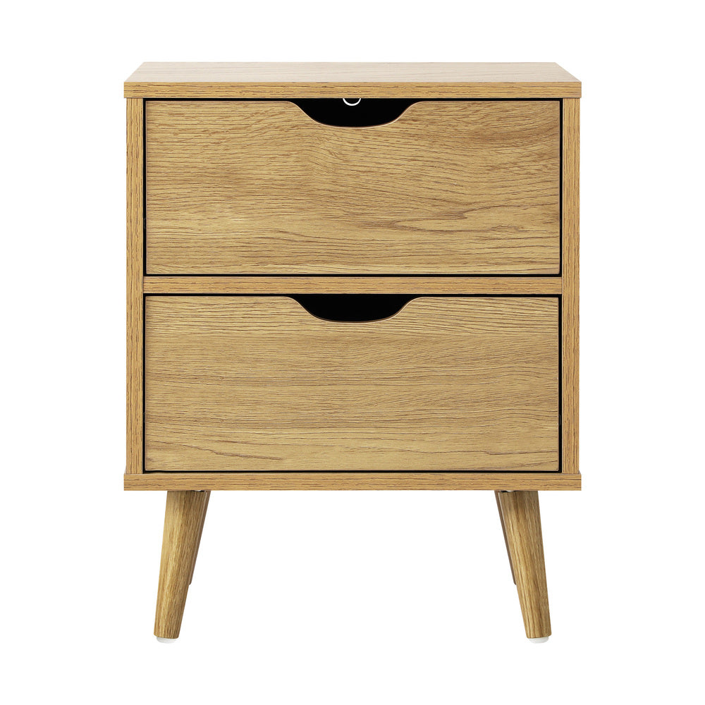 Wooden Bedside Tables with 2 Drawers and Air Gap Handles