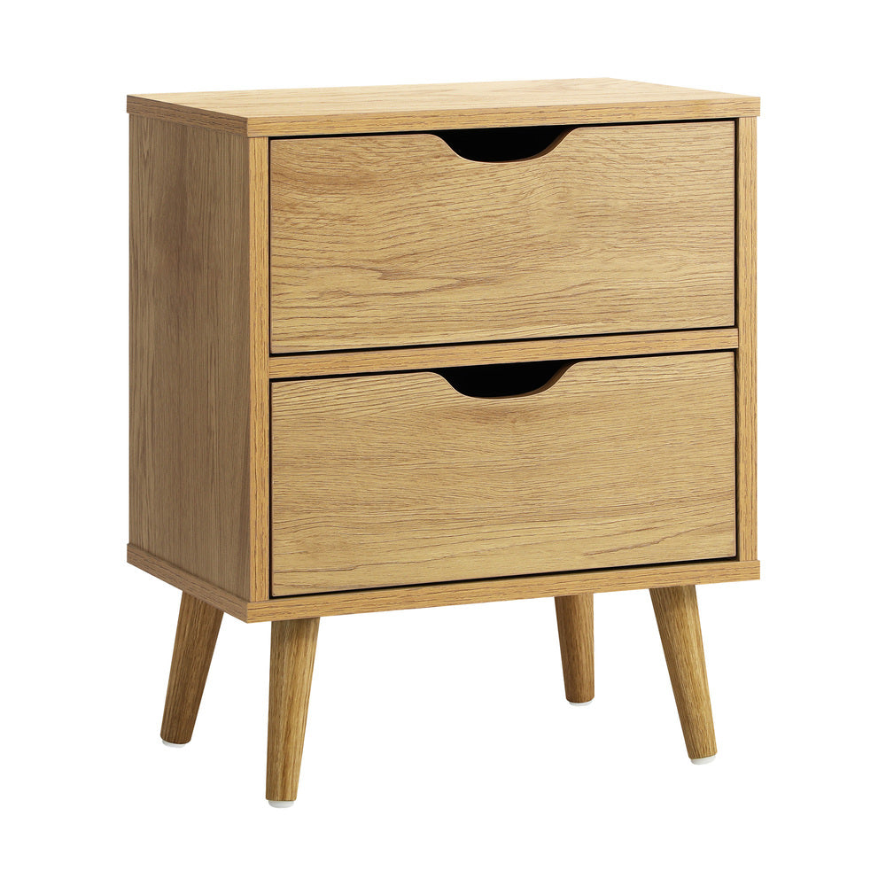 Wooden Bedside Tables with 2 Drawers and Air Gap Handles