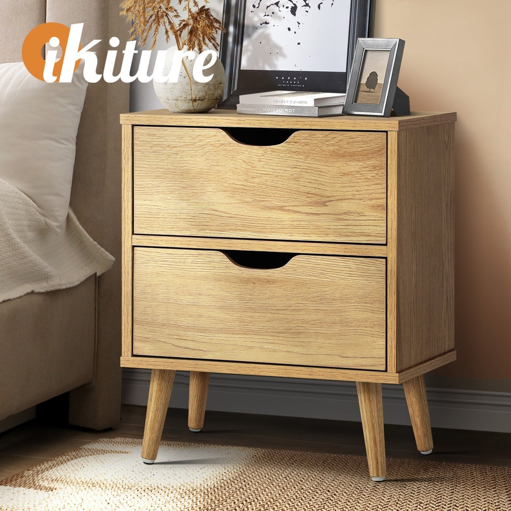 Wooden Bedside Tables with 2 Drawers and Air Gap Handles