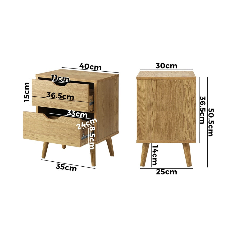 Wooden Bedside Tables with 2 Drawers and Air Gap Handles