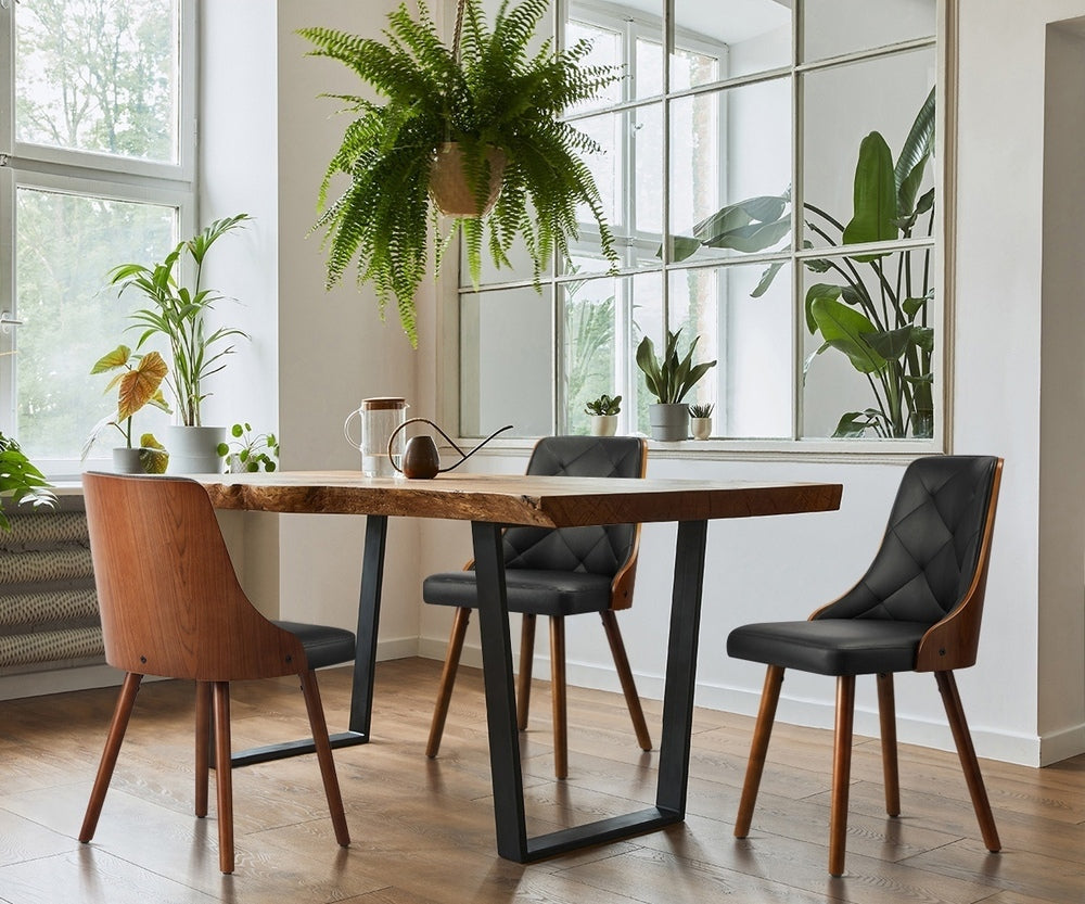 Wooden Dining Chairs with Padded Seat Set of 2 Black