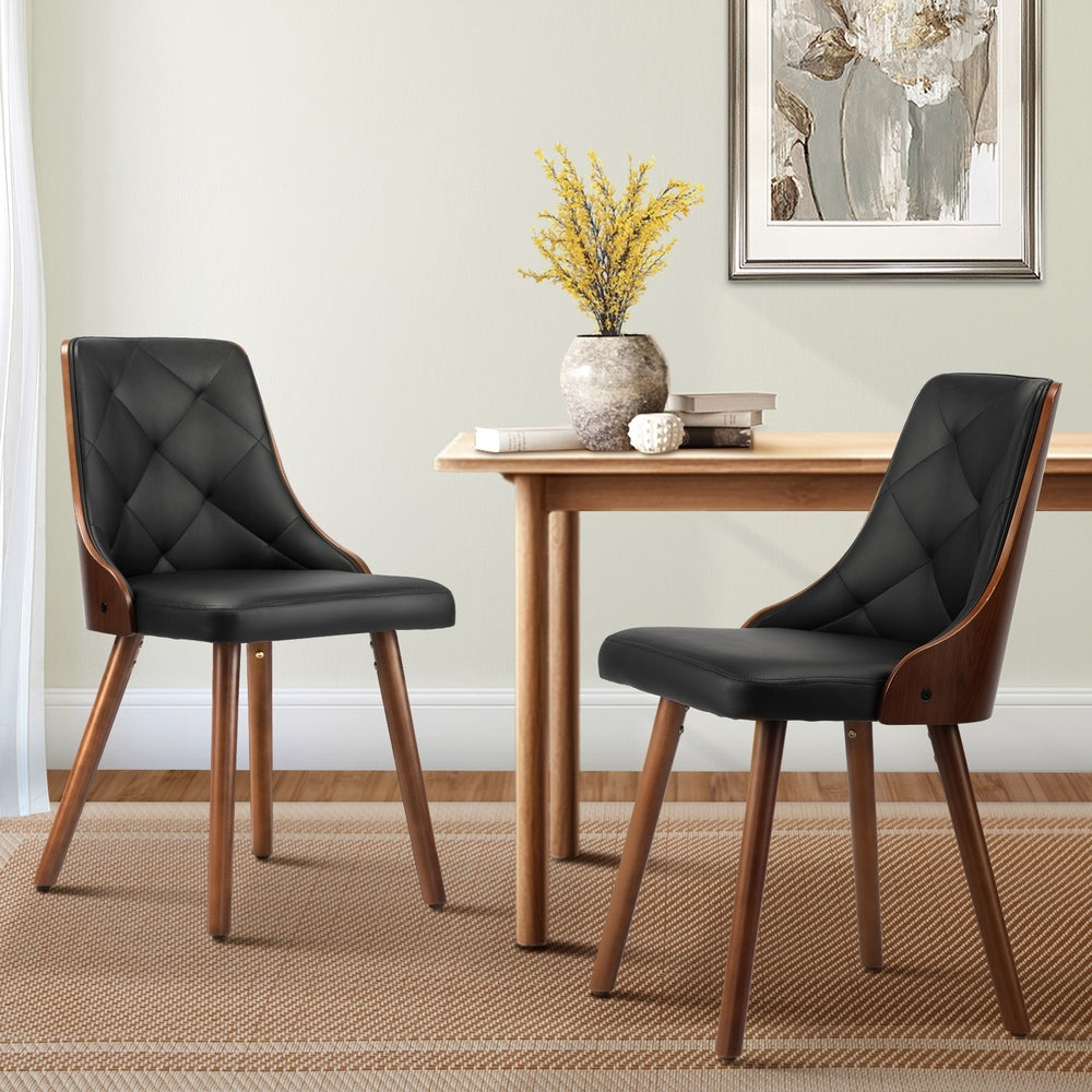 Wooden Dining Chairs with Padded Seat Set of 2 Black
