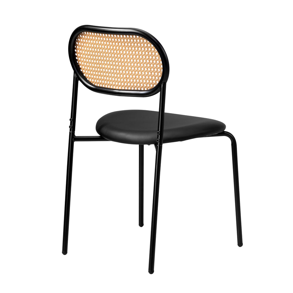 Set of 2 Rattan Dining Chairs with PU Leather Black