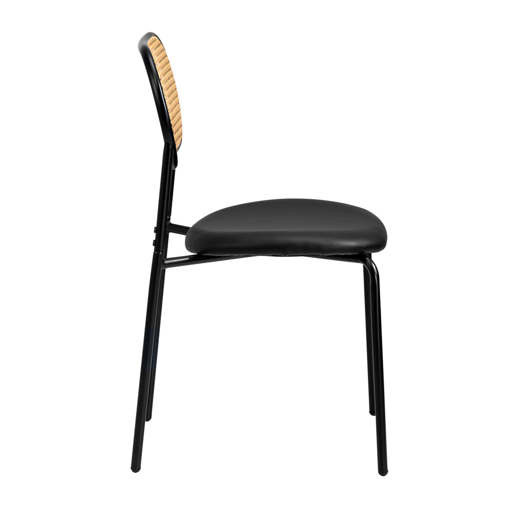 Set of 2 Rattan Dining Chairs with PU Leather Black