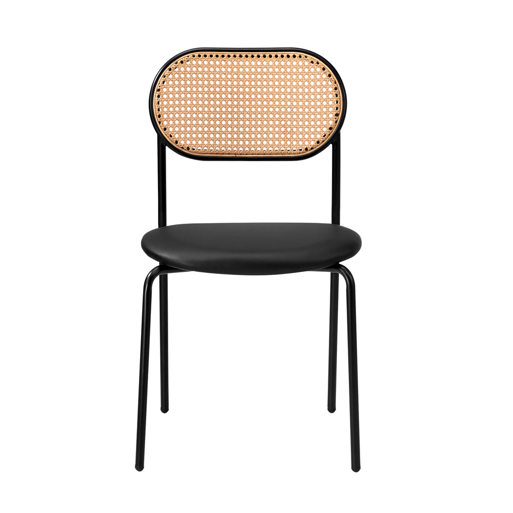 Set of 2 Rattan Dining Chairs with PU Leather Black