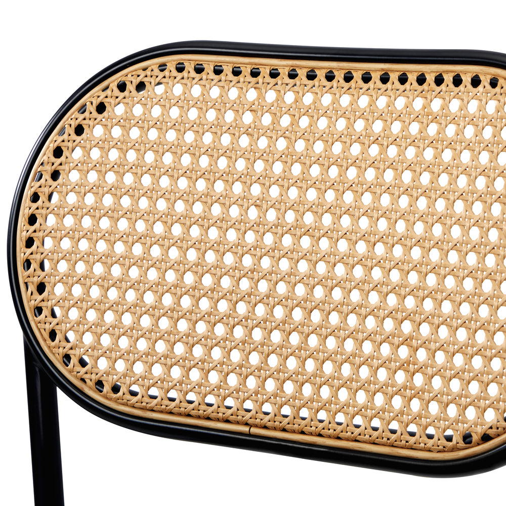 Set of 2 Rattan Dining Chairs with PU Leather Black