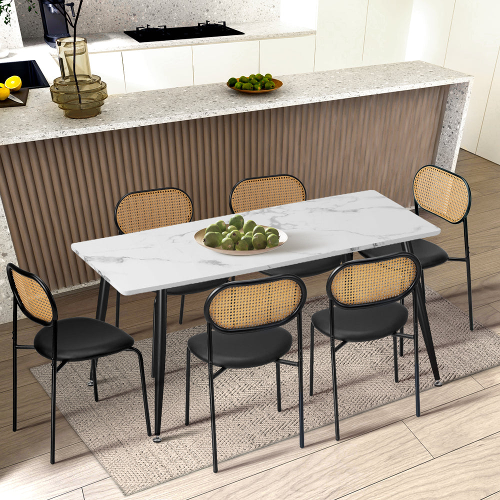 Set of 2 Rattan Dining Chairs with PU Leather Black