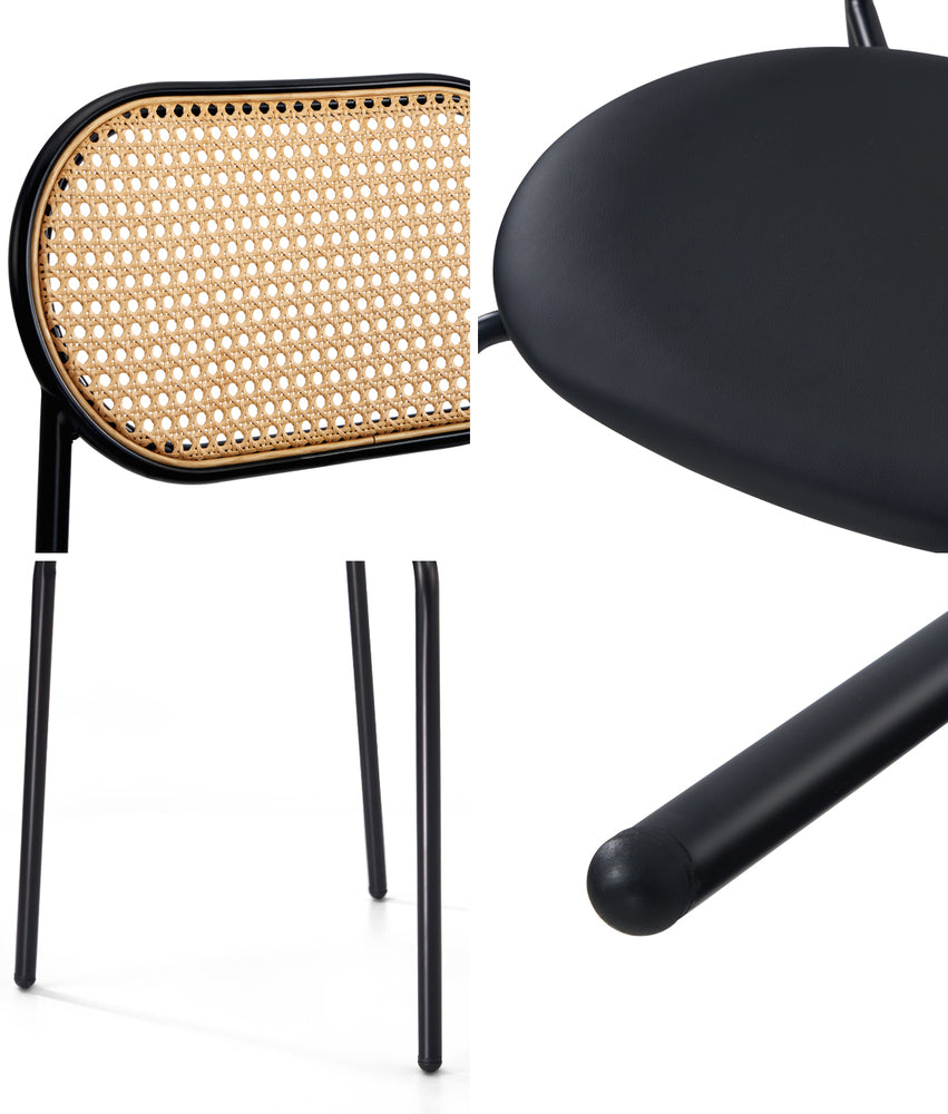 Set of 2 Rattan Dining Chairs with PU Leather Black