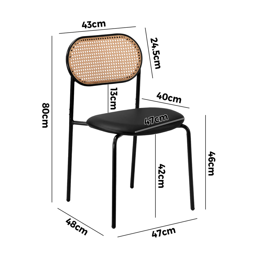 Set of 2 Rattan Dining Chairs with PU Leather Black