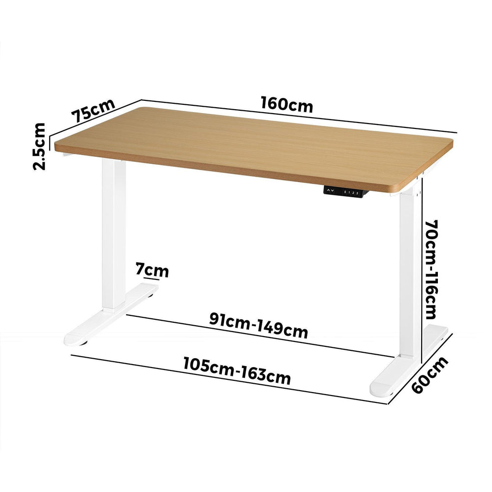 Motorised Adjustable Sit Stand Desk 160 cm White and Oak