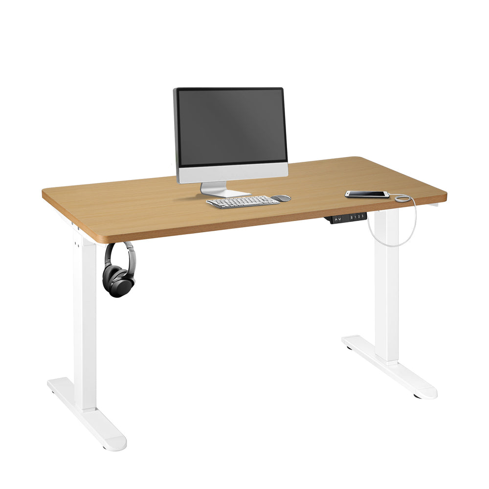 Motorised Adjustable Sit Stand Desk 160 cm White and Oak