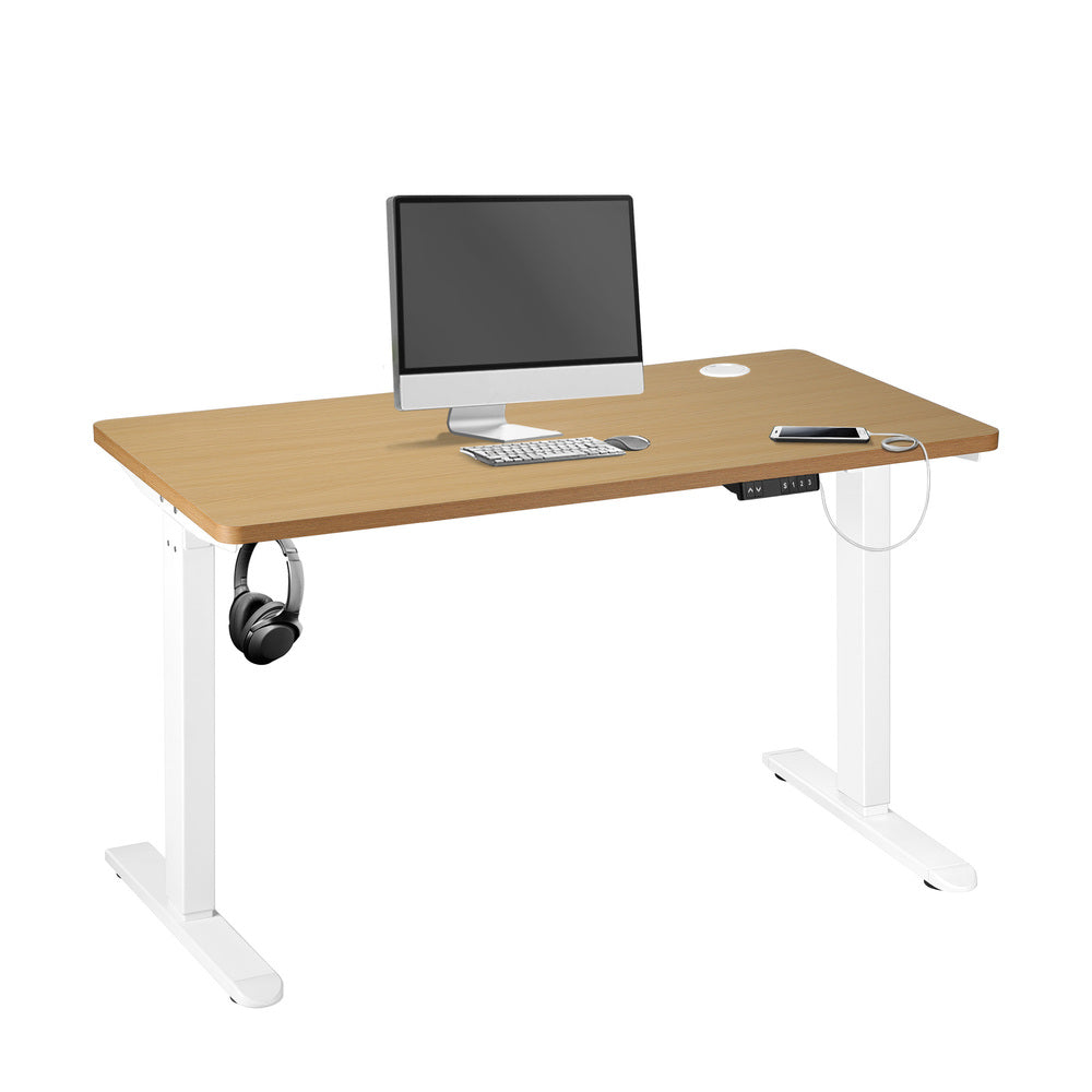 Motorized Adjustable Standing Desk 150 cm White and Oak