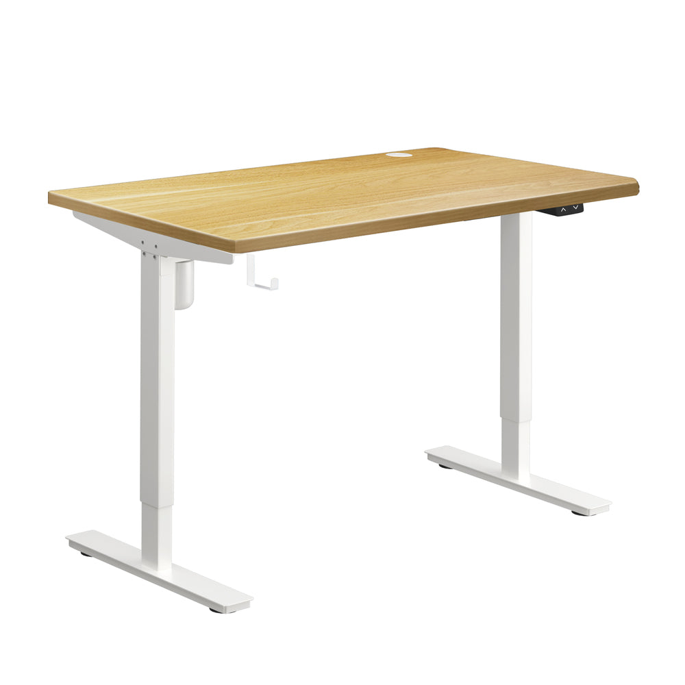 Electric Standing Desk Single Motor White and Oak 150 cm