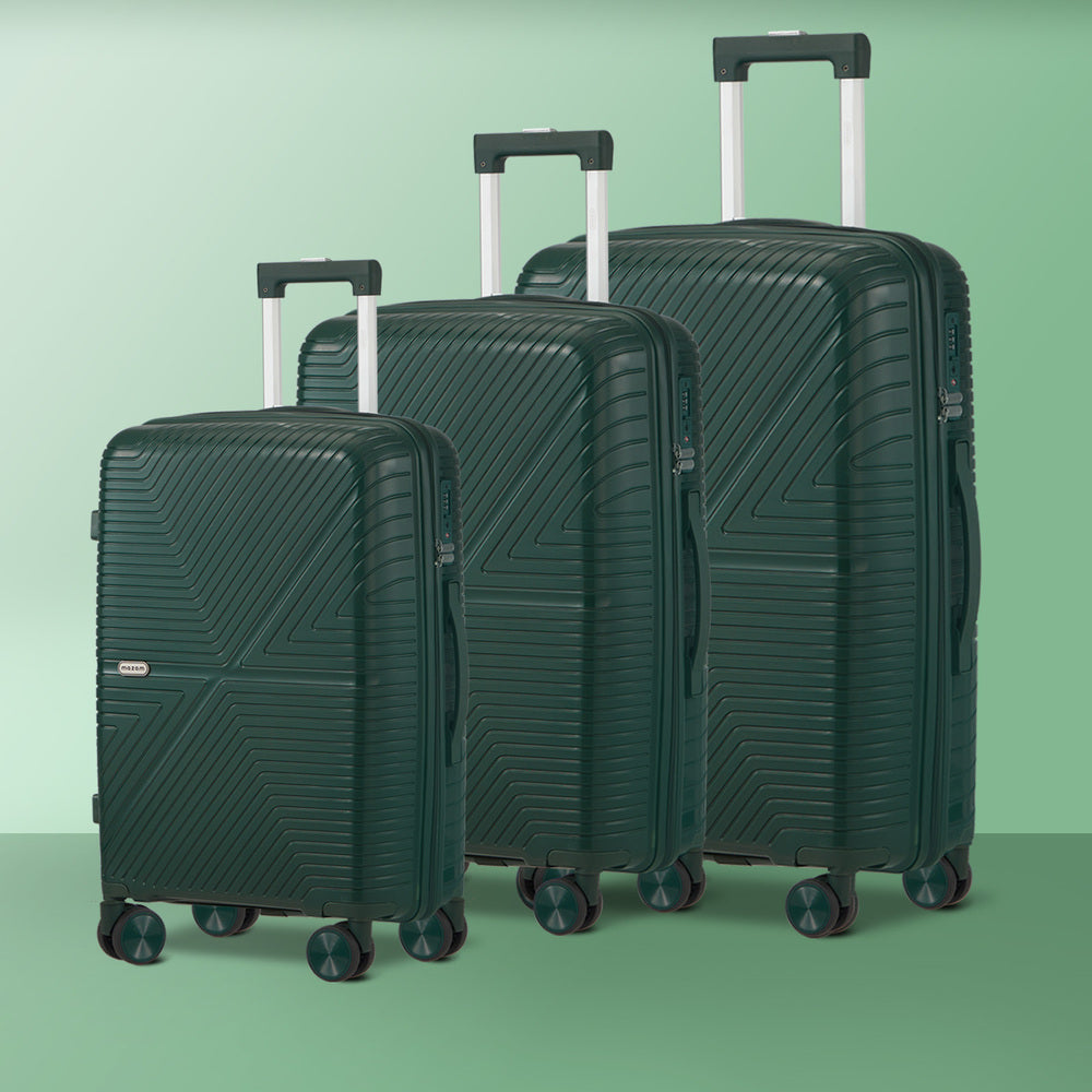 3 Piece Luggage Suitcase Set Green PP Case with TSA Lock