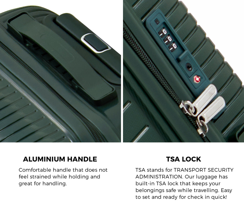3 Piece Luggage Suitcase Set Green PP Case with TSA Lock