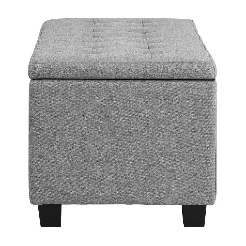 Light Grey Storage Ottoman Faux Linen