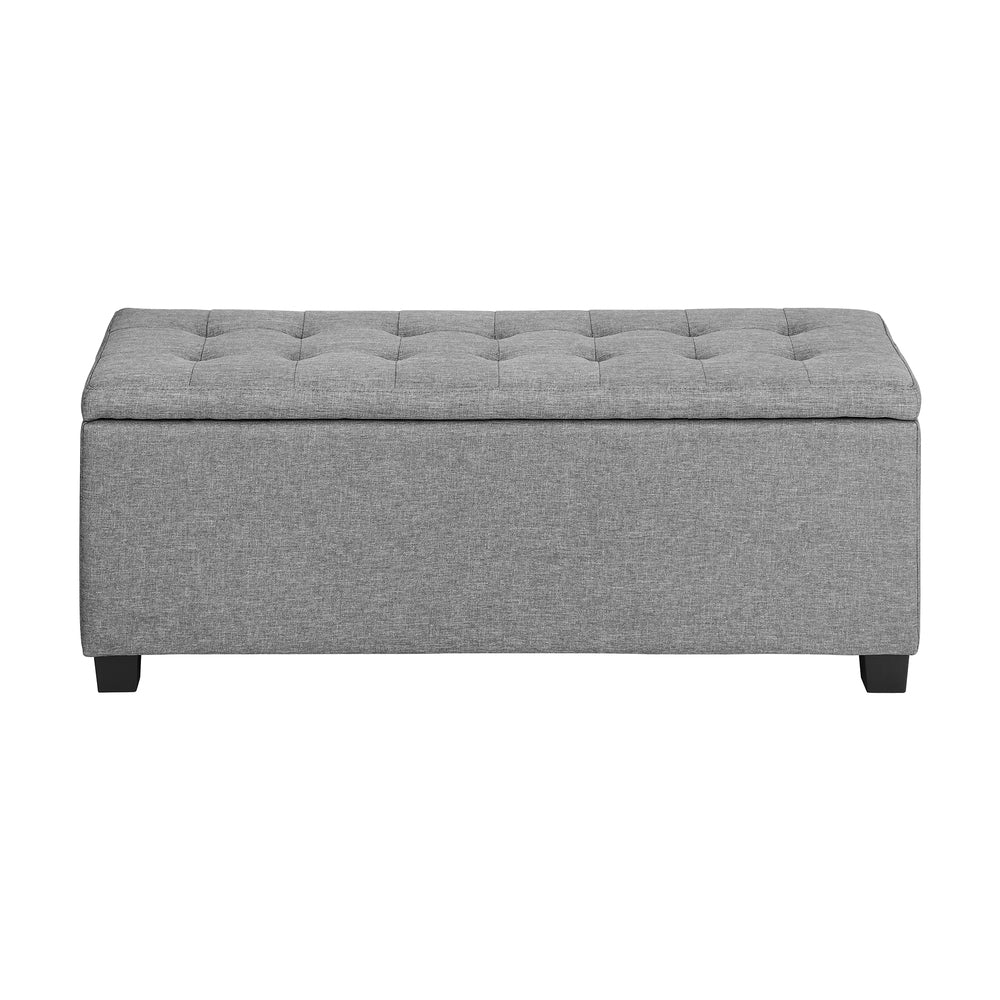Light Grey Storage Ottoman Faux Linen