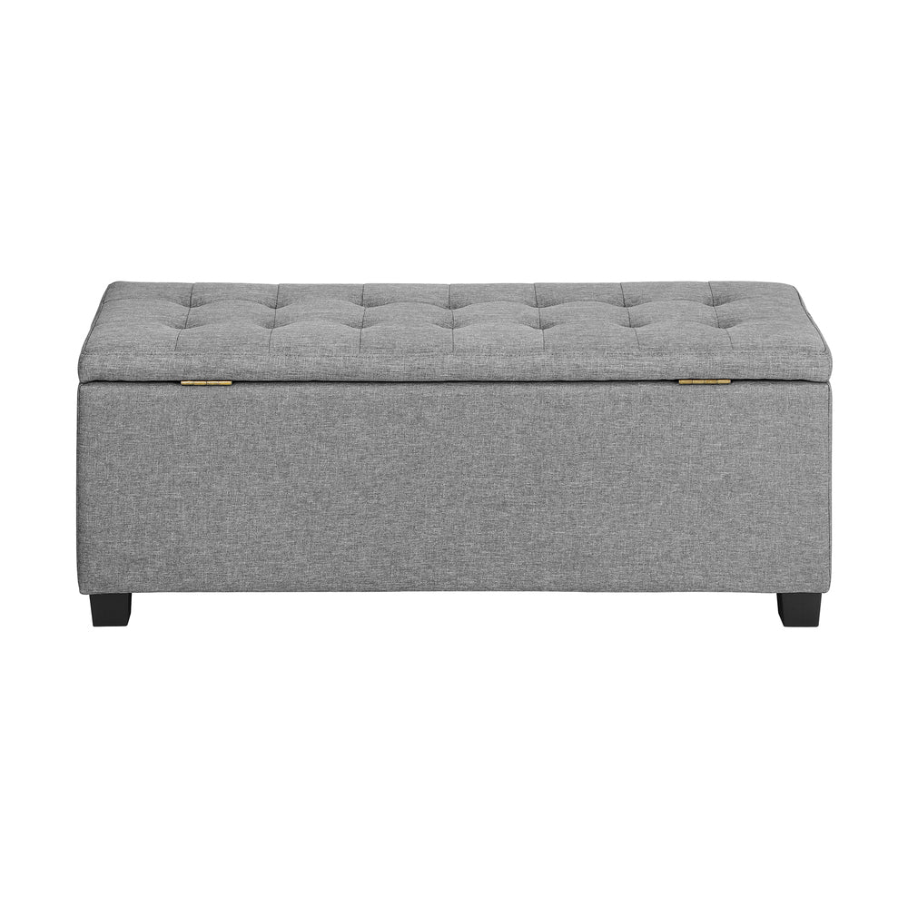 Light Grey Storage Ottoman Faux Linen
