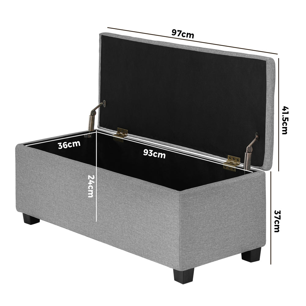 Light Grey Storage Ottoman Faux Linen